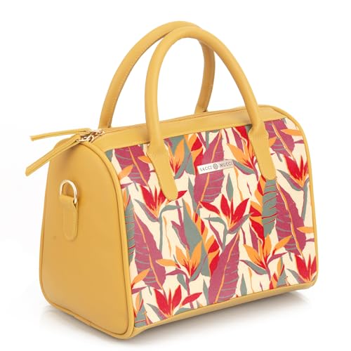 SACCI MUCCI Women's Handbag | Women's Tote Bag | Women's Top-Handle Bags | Women's Satchels | Women's Hobos & Shoulder Bags- Exotic Jungle (Mustard)