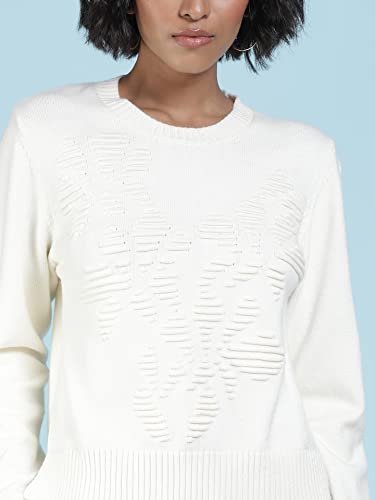 Label RITU KUMAR Women's Poly Viscose Round Neck Sweater SWTDVP01N30097584-ECRU-M Off White