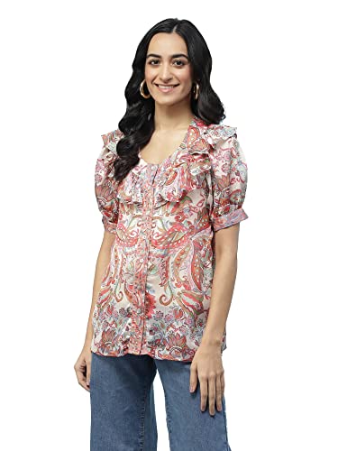 Aarke Ritu Kumar Multi Color Printed Button-Down Top with Ruffles with Camisole