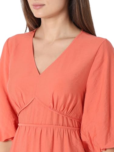 VERO MODA Women's Viscose Fit and Flare Above The Knee Dress (Burnt Sienna)