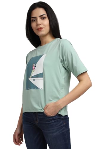 Allen Solly Women's Regular Fit T-Shirt (Green)