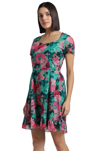 Allen Solly Women's Polyester Modern Knee-Length Dress (Green)