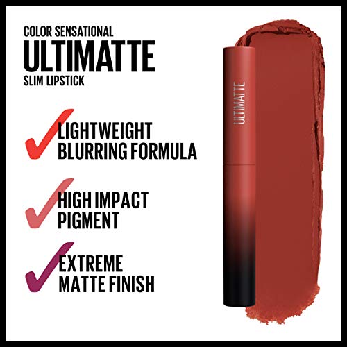 Maybelline Color Sensational Ultimatte Matte Lipstick, Non-Drying, Intense Color Pigment, More Rust, Rusty Red, 1 Count