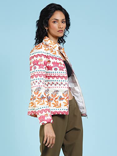 Label RITU KUMAR Women's Leaf Regular Jacket JKTDP001N30093749-OFF WHITE-M