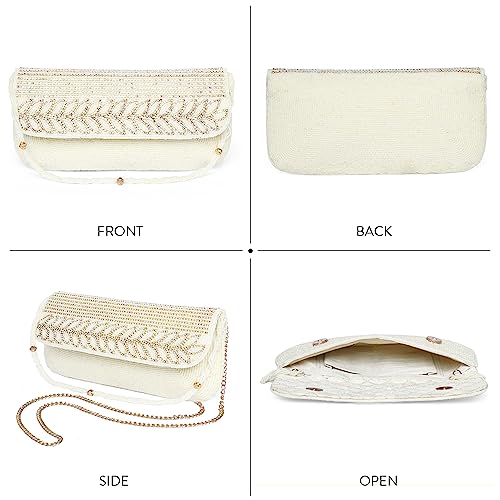 Peora White Clutch Purses for Women Handmade Evening Sling Handbag Stylish Bridal Fashion Clutch Bag for Girls