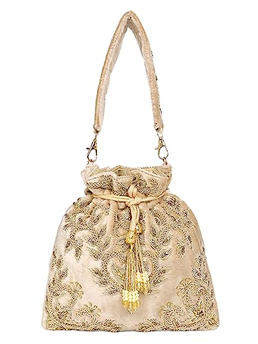 Peora Cream Potli Purses for Women Handmade Evening Handbag Stylish Bridal Fashion Wristlet Bag for Girls