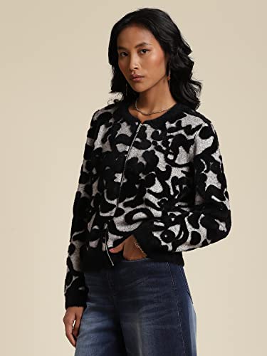 Label RITU KUMAR Women's Textured Regular Jacket JKTDVP01N30097569-BLACK-XL