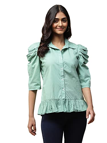 Aarke Ritu Kumar Turquoise Ruffle Top