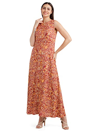 Zink London Women's Orange Printed Maxi Dress