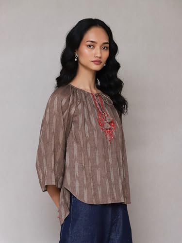 Aarke Ritu Kumar Brown Embroidered Ikat Top