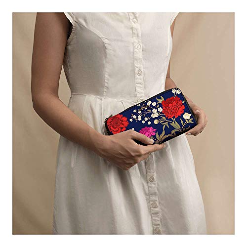 DailyObjects Midnight Chrysanthemums Women's Classic Wallet | Made with PU Leather Material | Carefully Handcrafted | Holds up to 12 Cards | Slim and Easy to Carry in Bag | Big Size Clutch with Card Holder | Zip Closure for Safety