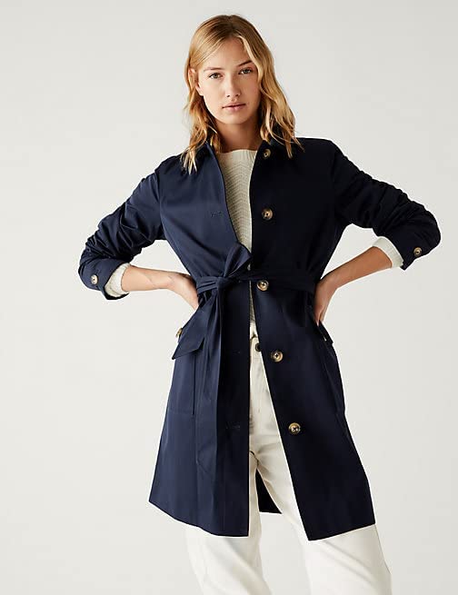 Marks & Spencer Cotton Blend Belted Trench Coat T591003CNAVY (XS)