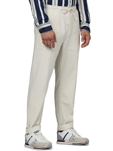 Celio Men Beige Solid Loose Fit Cotton Fashion Casual Trousers (3596656093444, Beige, 32)