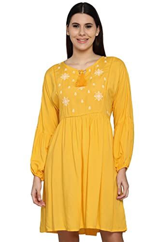 Allen Solly Women's Cotton Modern Above The Knee Dress (Yellow)