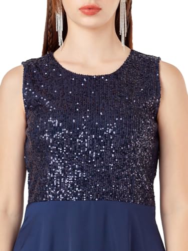 Zink London Women's Navy Blue Embellished Flared Maxi Dress