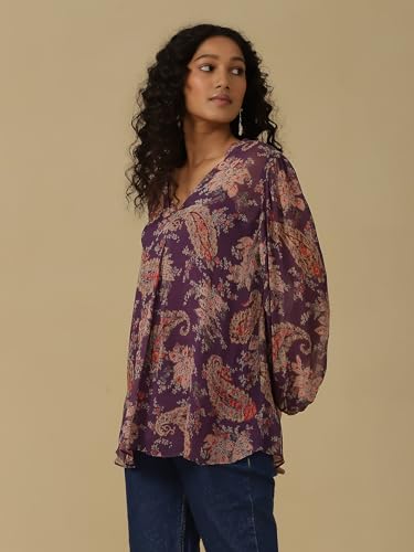 Aarke Ritu Kumar Purple Floral Print Shirt with Camisole