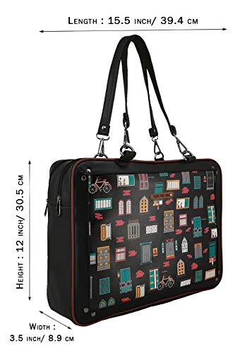 Funk For Hire Womens Leatherette Printed 2 In 1 Backpack Shoulder Bag Handbag Fit Up To 15.6" Laptop - Black (Small Size)