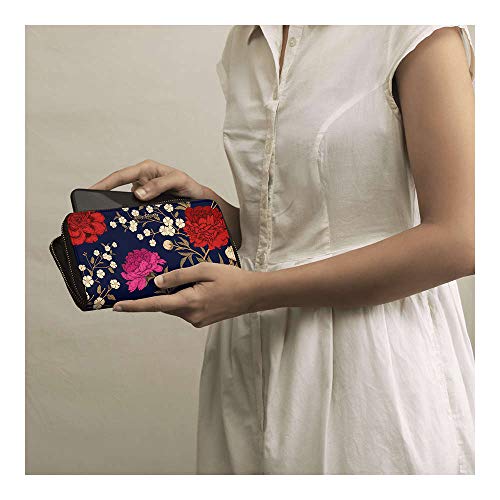 DailyObjects Midnight Chrysanthemums Women's Classic Wallet | Made with PU Leather Material | Carefully Handcrafted | Holds up to 12 Cards | Slim and Easy to Carry in Bag | Big Size Clutch with Card Holder | Zip Closure for Safety