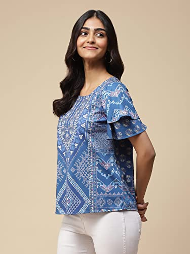 Aarke Ritu Kumar Blue Geometric Print Top