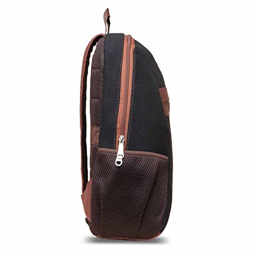 ZOUK Jet Black Plain Printed Women's Jute Handcrafted Vegan Leather Black Classic Backpack