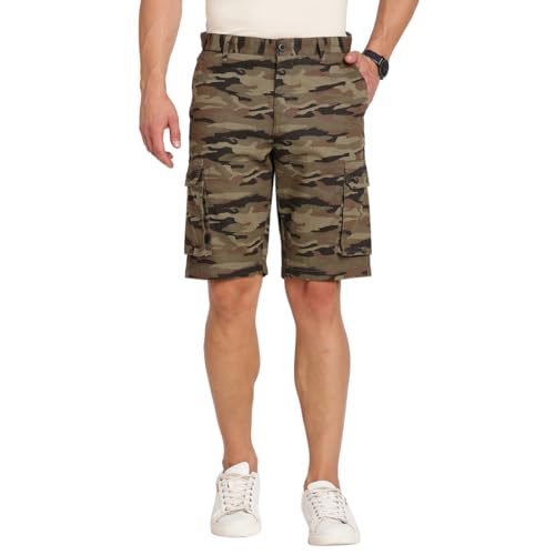 Indian Terrain Men Printed Cotton Shorts Olive