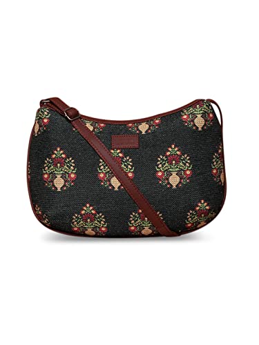 ZOUK 100% PeTA Approved Vegan Leather Royal Green Mogra Print Shoulder Bag for Women