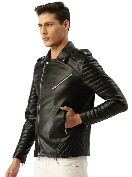 Leather Retail® Mens Solid Biker Jacket (XS)