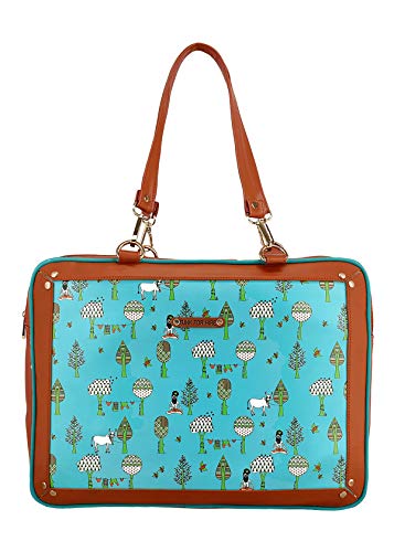 Funk For Hire Leatherette Printed 2 In 1 Backpack Shoulder Bag Handbag Fit Up To 15.6" Laptop - Aqua Blue And Brown