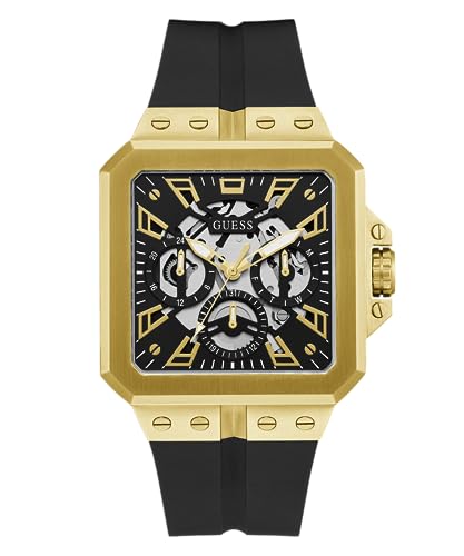 GUESS Men Black Square Stainless Steel Dial Analog Watch