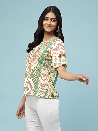 Aarke Ritu Kumar Beige Geometric Print Top