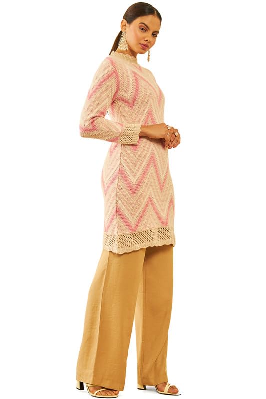 Soch Womens Pink Acrylic Woven Design Sweater(CWA3TU30045A, L)