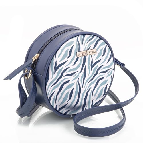 SACCI MUCCI Round Sling Bag, Printed Sling Bag For Girls, Women Sling Bag, Crossbody Bag For Women,Girls, Gift for her - Wave Botanical (Navy Blue)