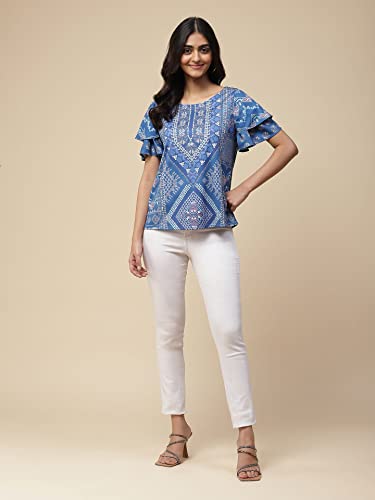 Aarke Ritu Kumar Blue Geometric Print Top