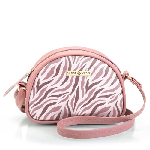 SACCI MUCCI Printed Handcrafted Crossbody Rainbow sling bag, Sling Bag for Women Ladies Single Shoulder Bag - Wave Botanical (Blush)