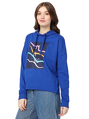 Vero Moda Women's Cotton Hooded Neck Sweatshirt (118152601-Surf The Web_Surf L) Blue