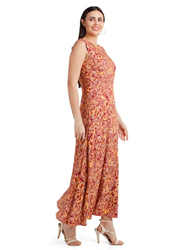 Zink London Women's Orange Printed Maxi Dress