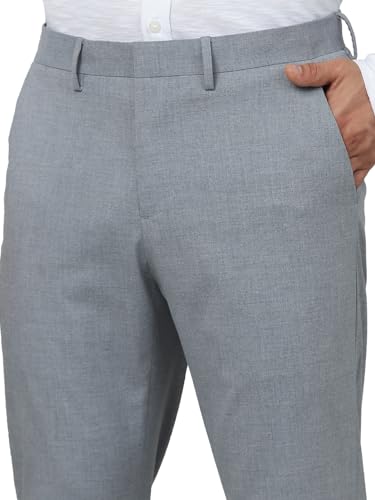 Celio Men Grey Solid Slim Fit Polyester Formal Trousers (3596656061412, Grey, 34)