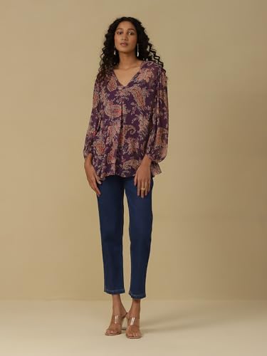 Aarke Ritu Kumar Purple Floral Print Shirt with Camisole