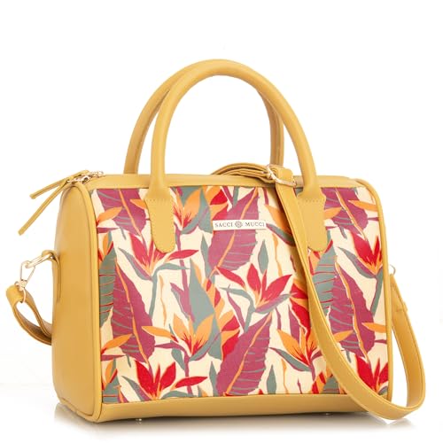 SACCI MUCCI Women's Handbag | Women's Tote Bag | Women's Top-Handle Bags | Women's Satchels | Women's Hobos & Shoulder Bags- Exotic Jungle (Mustard)