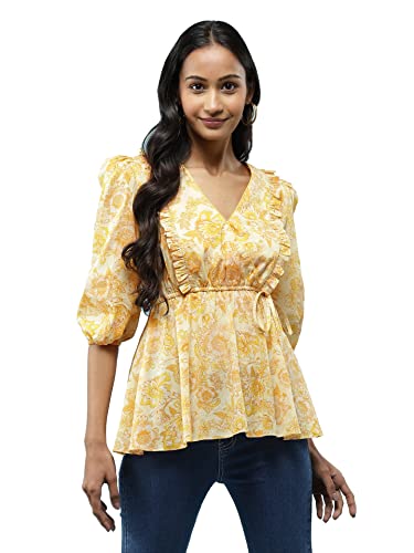 Aarke Ritu Kumar Yellow Floral Print Wrao Style Top