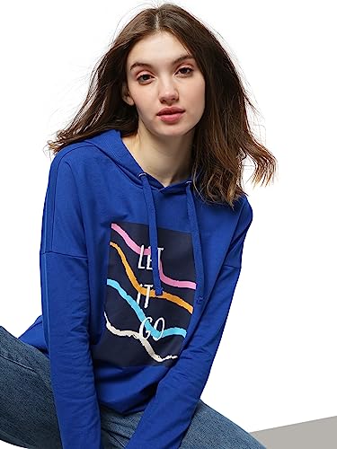 Vero Moda Women's Cotton Hooded Neck Sweatshirt (118152601-Surf The Web_Surf L) Blue