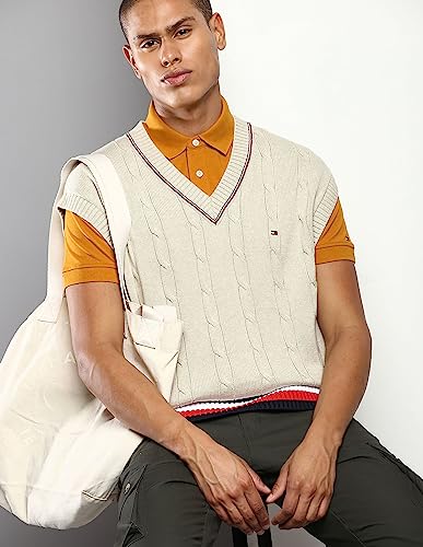 Tommy Hilfiger Men's Cotton V-Neck Sweater (A2BMS138_Grey
