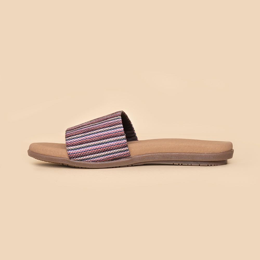 ZOUK 100% Vegan Leather Handcrafted Stripped Print Multicolor Rohtang Stripes Sliders For Women