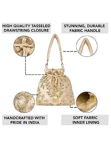 Peora Cream Potli Purses for Women Handmade Evening Handbag Stylish Bridal Fashion Wristlet Bag for Girls