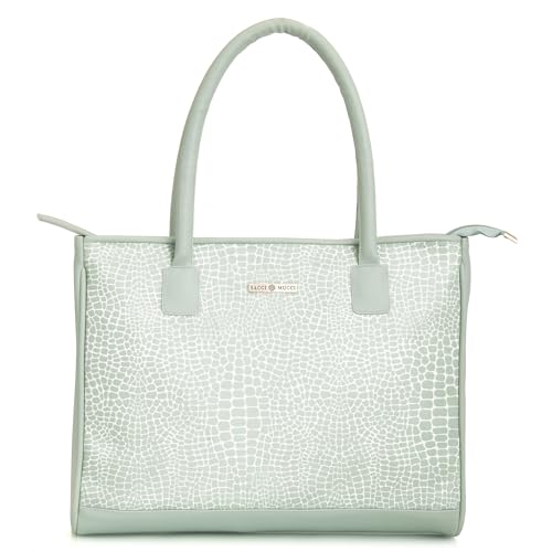 SACCI MUCCI Women's Tote Bag | Tote Bags For Women with Padded Laptop Compartment | Big Shoulder Bag for Office-Alligator Print (Mint Green)