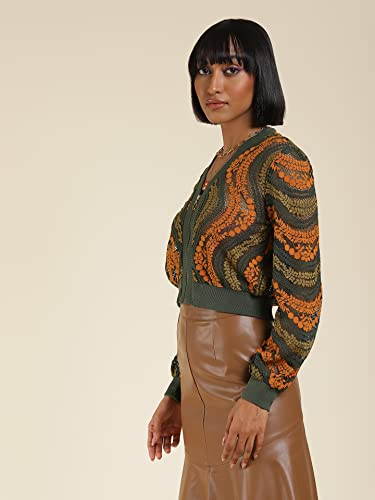 Label RITU KUMAR Women's Striped Regular Jacket JKTPCL01N29454895-GREEN-S