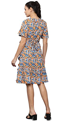 Allen Solly Women's Polyester Classic Knee-Length Dress (Multi) Multicolour