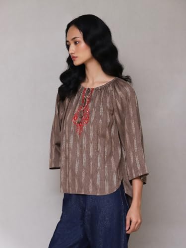 Aarke Ritu Kumar Brown Embroidered Ikat Top