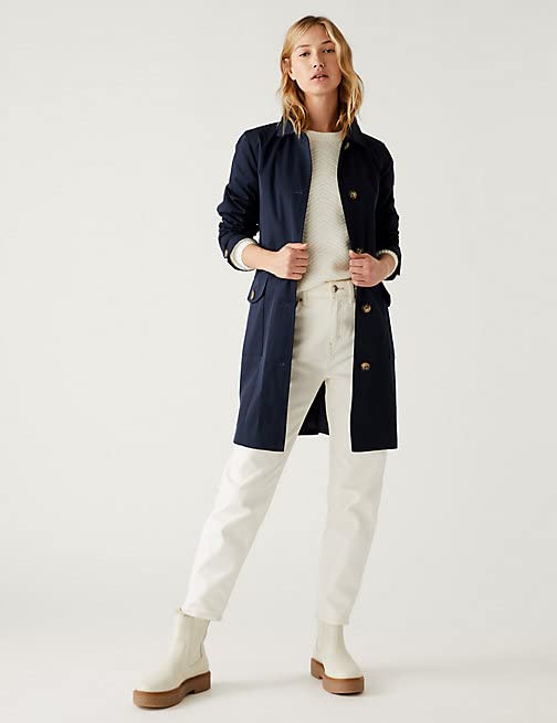 Marks & Spencer Cotton Blend Belted Trench Coat T591003CNAVY (XS)