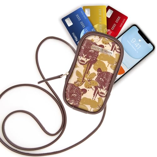 SACCI MUCCI Phone Pouch, Mobile Bag, Women's Wallet Sling Crossbody Bag for Mobile Cell Phone, Crossbody Phone Bag - Wild Print (Brown)